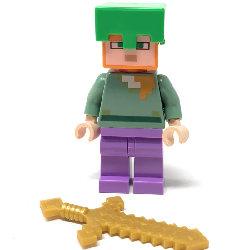 Minecraft>The Brick Show Shop Alex (Gold Sword, Green Helmet) - LEGO Minecraft Minifigure (2021)