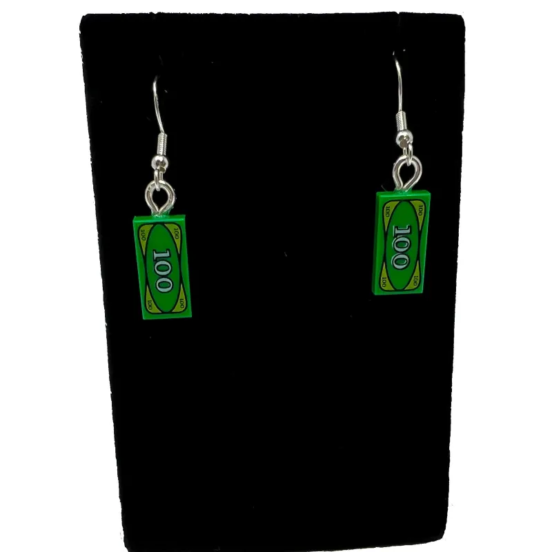 B3 Customs | Lego Jewelry>The Brick Show Shop B3 Customs® $100 Bill Earrings made from LEGO Bricks