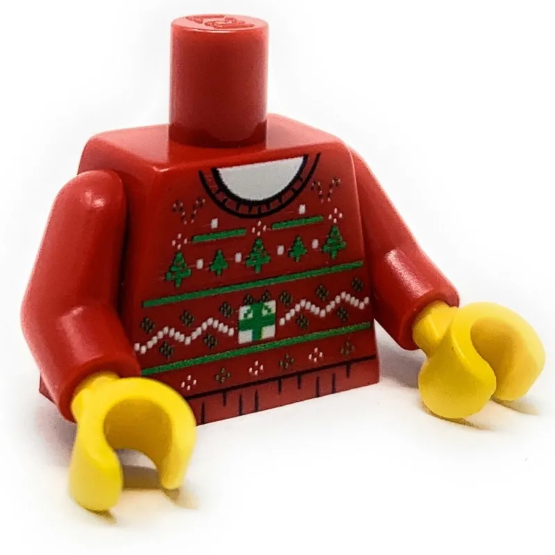 B3 Customs | Custom Parts>The Brick Show Shop B3 Customs® Ugly Red Christmas Tree Sweater Printed Torso made using LEGO parts