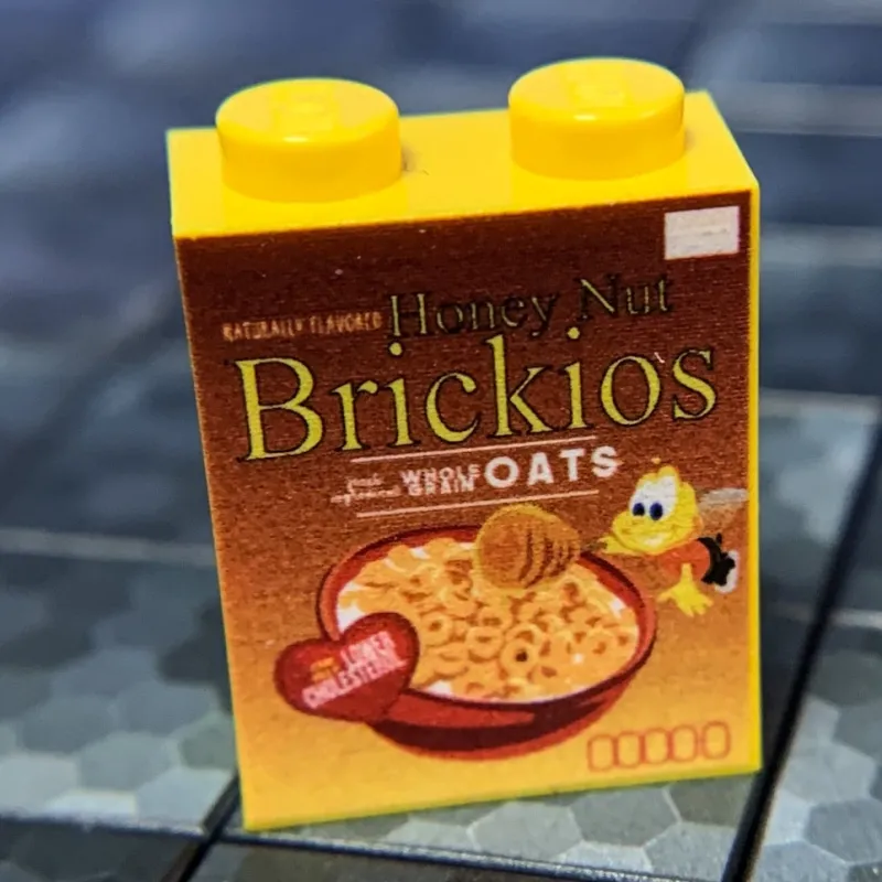 B3 Customs>The Brick Show Shop Honey Nut Brickios Cereal Custom Printed 1x2x2 Brick made using LEGO p