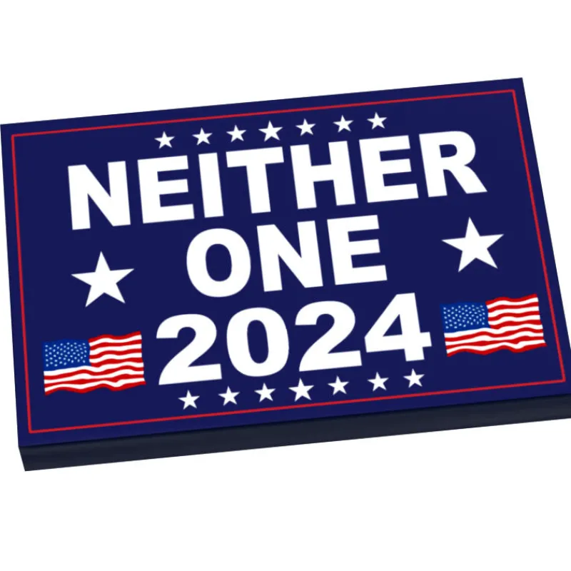 Custom Parts>The Brick Show Shop NEITHER ONE 2024 Election USA Campaign Sign (2x3 Tile) made using LEGO