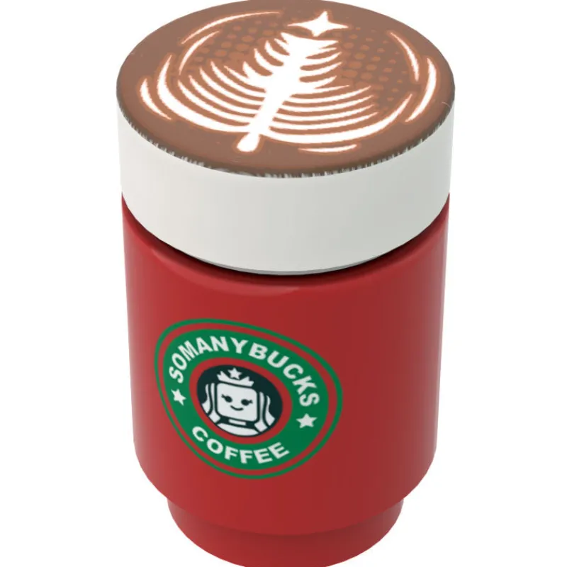 Custom Parts>The Brick Show Shop Somanybucks Christmas Coffee Cup w/ Christmas Tree Foam for Minifigs m