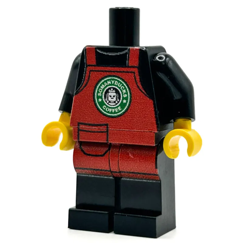 Custom Parts>The Brick Show Shop SoManyBucks Coffee Christmas Apron Barista Employee Minifig Body made
