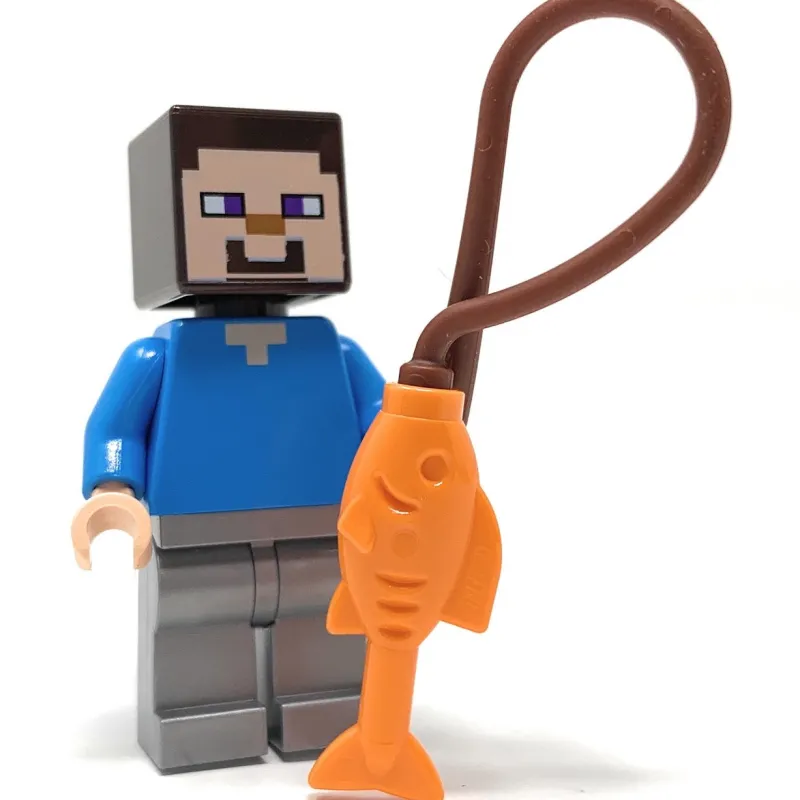 Minecraft>The Brick Show Shop Steve (Silver Legs, Fishing Pole) - LEGO Minecraft Minifigure (2017)