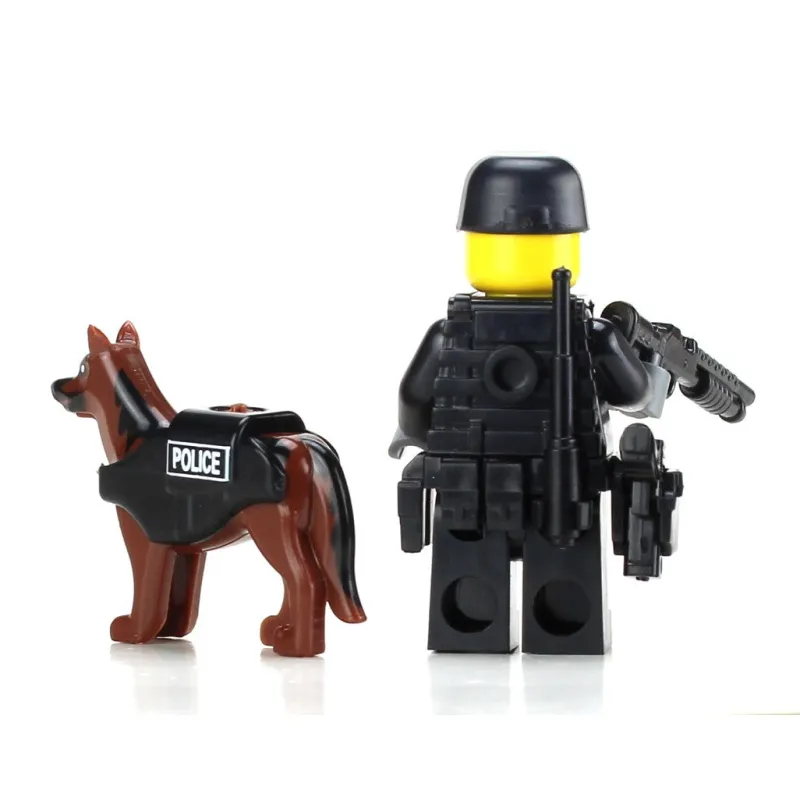 Custom Lego Military Minifigures>The Brick Show Shop SWAT Police Officer w/ K9 - Custom LEGO Military Minifig
