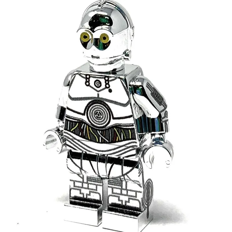 Custom Lego Star Wars Minifigure>The Brick Show Shop TC-14 Droid (Silver Chrome) - Custom LEGO Star Wars Minifigure